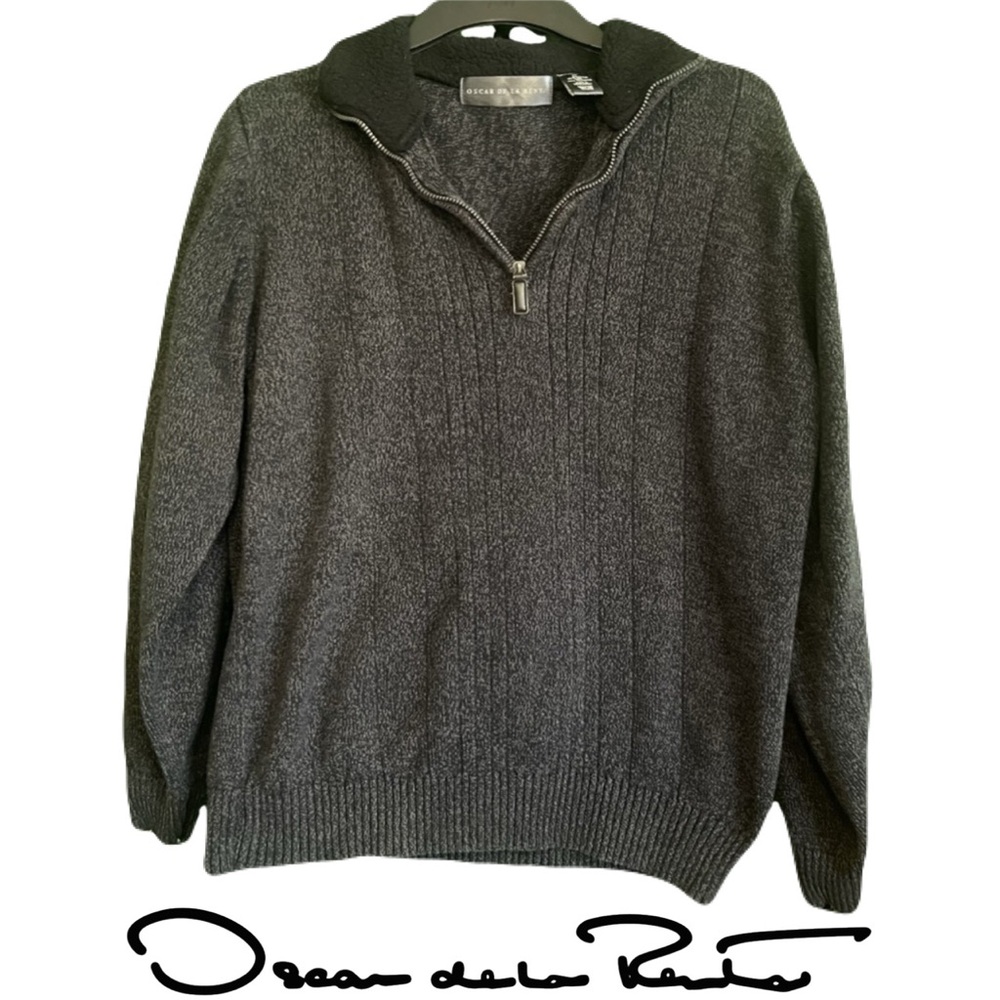 Oscar de la Renta Men's XL Grey Quarter Zip Cable Knit Sweater
